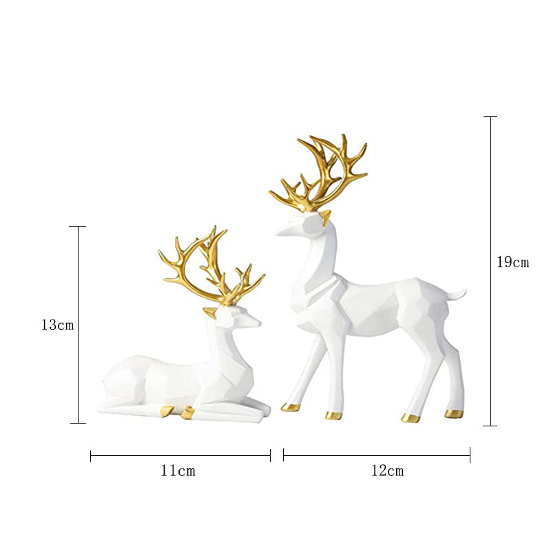 2Pcs Nordic Resin Geometric Elk Sitting Standing Deer Statues for Living Room-White