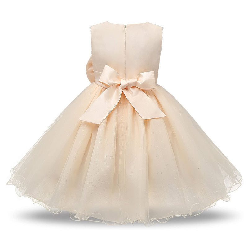 Girl Sleeveless Lace 3D Flower Tutu Holiday Princess Wedding Dresses-Champagne