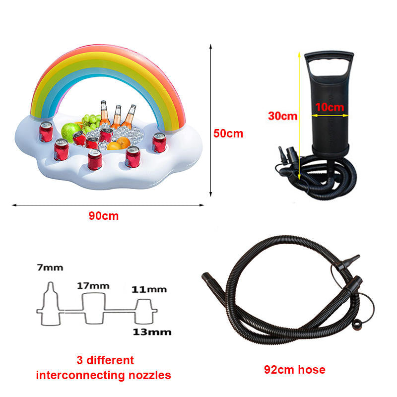 Inflatable Rainbow Cloud Drink Holder with Portable Hand Pump Floating Pool Party Accessories