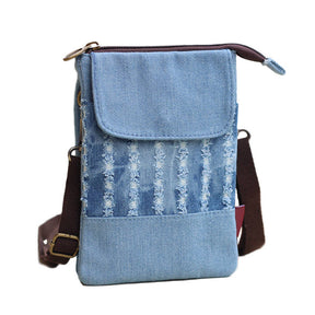 Small Crossbody Cellphone Bag with Shoulder Strap Denim Canvas Wallets-LightBlueHole