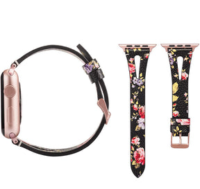Fashion Triangle Hole Leather Watch Band For Apple Watch SE/6/5/4/3/2/1(Pink Flower)