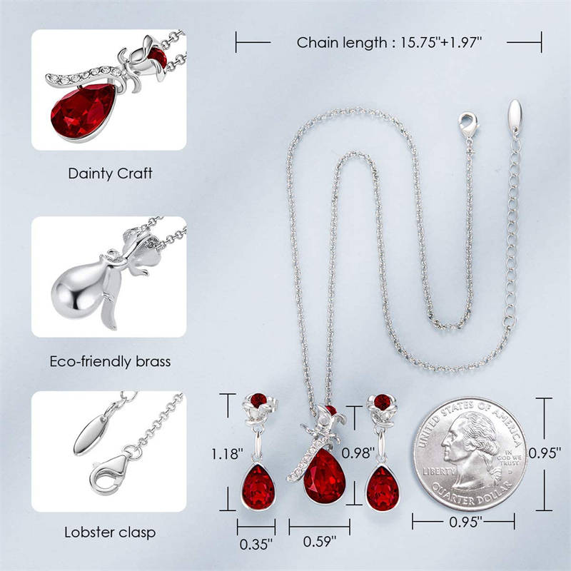 Rose Crystal Necklace and Earrings Set for Mom Wife-SilverRed