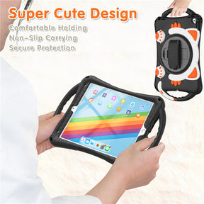 CatA iPad Silicone Case For iPad 10.2 Air10.5 Pro10.5 Built-in Handle Stand With a Strap-Black Orange