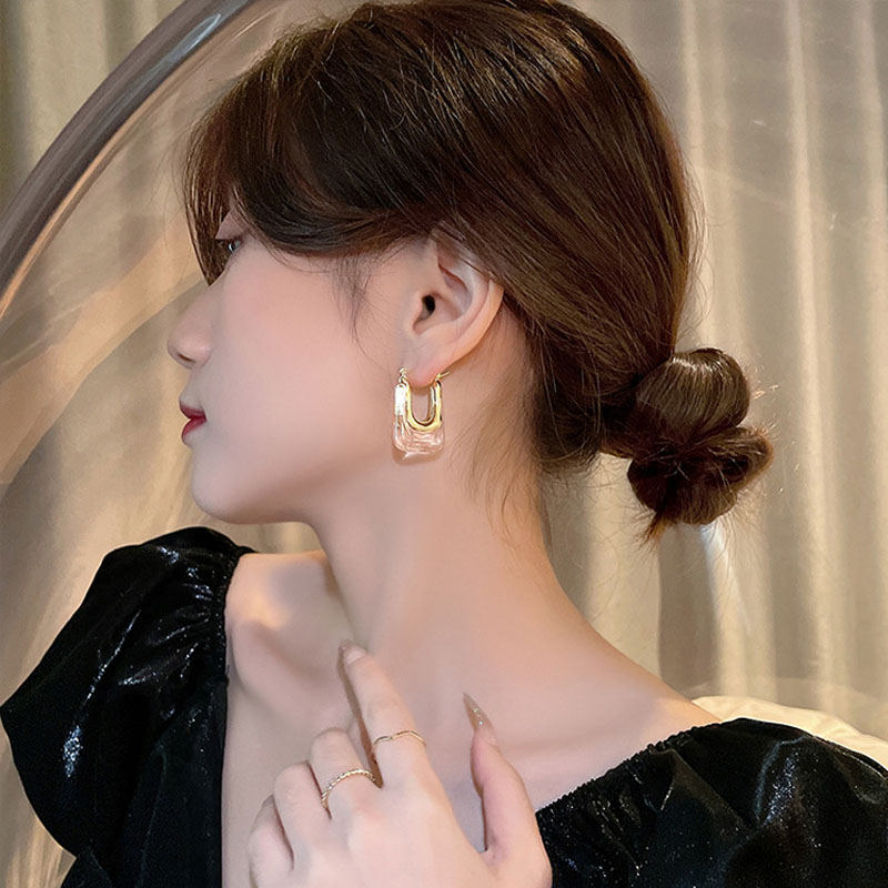 Pair Of Transparent Resin U Shape Hoop Earrings for Woman