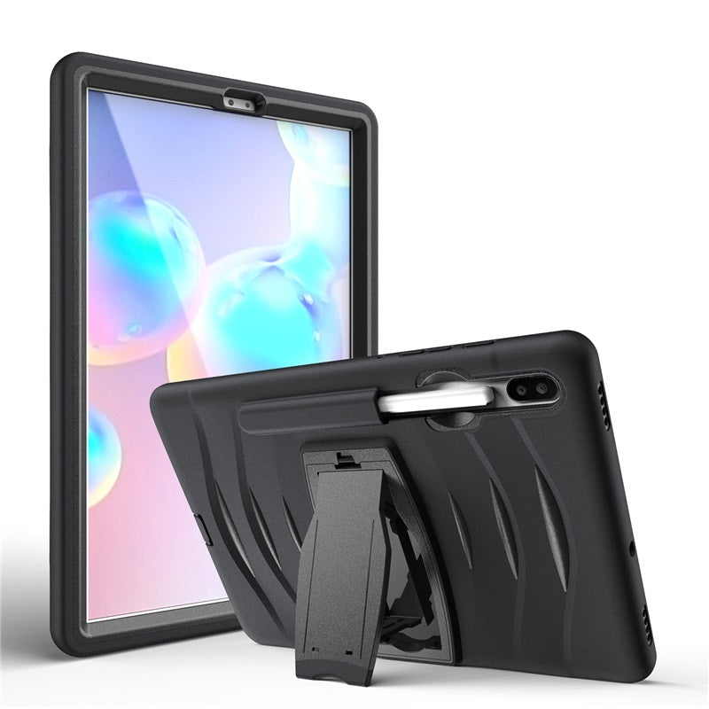 Shock Wave Kickstand Case Anti-Fall Protection With Pencil Holder For Samsung Tab S6 10.5inch T860/T865/T867(2019)-Black