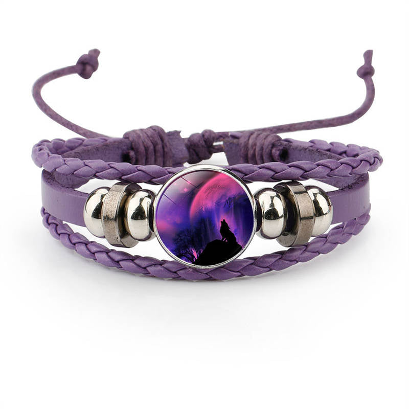 Adjustable Wolf Braided Leather Bracelet The Pretty Gifts for Women-Purple