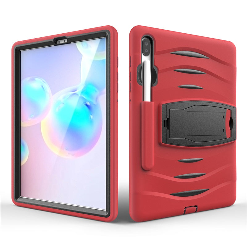 Shock Wave Kickstand Case Anti-Fall Protection With Pencil Holder For Samsung Tab S6 10.5inch T860/T865/T867(2019)-Red