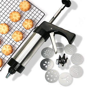 Stainless Steel Cookie Press Gun with 8 Discs Molds and Icing Nozzles Tips