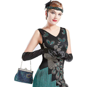 Peacock Clutch Sequined Beaded Evening Handbag-Blue