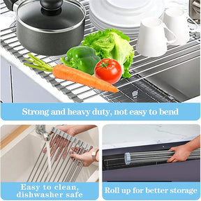 15Tubes Roll-Up Dish Drying Rack Stainless Steel for Kitchen Sink-Grey