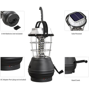 Solar Powered Camping Lamp Crank Dynamo Emergency Lighting-Black