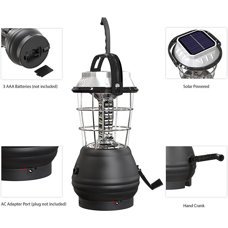 Solar Powered Camping Lamp Crank Dynamo Emergency Lighting-Black
