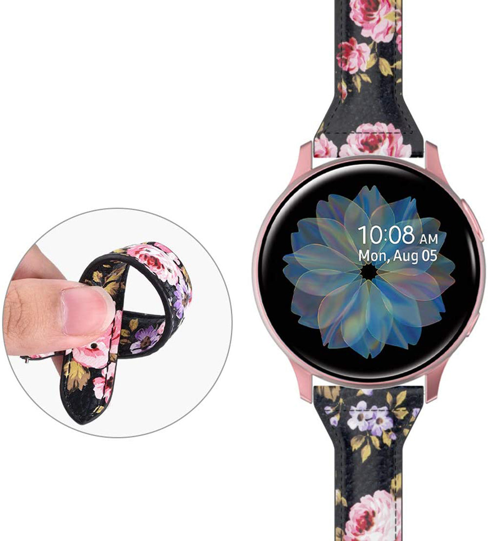 Slim Flower Printed Leather Bands For Samsung S3/Galaxy Watch 46mm(Black Pink Flower)