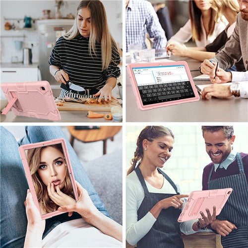 B3 Robot Tablet Case Silicone Shockproof Protective Stand Cover For Samsung Galaxy Tab A7 10.4 T500/T505/T507/T505N(2020)-RoseRed&Black