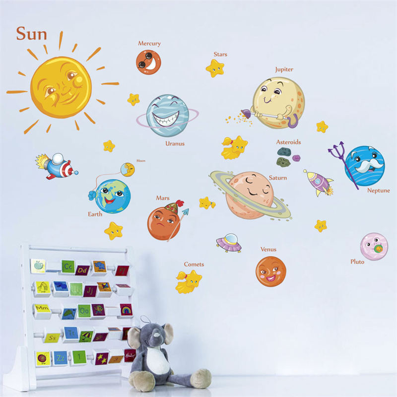 Kids Room Wall Art Decor Cartoon Removable Planet Solar System DIY Home Wall Stickers