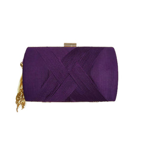 Womens Evening Clutch Bag Stain Fabric Bridal Purse For Wedding Prom Night Party-Purple