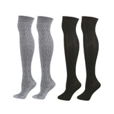 2Packs Women Extra Long High Socks Knit Warmers Thick Tall Long Boot Stockings Leg-BlackGray