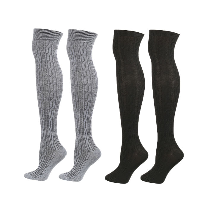 2Packs Women Extra Long High Socks Knit Warmers Thick Tall Long Boot Stockings Leg-BlackGray