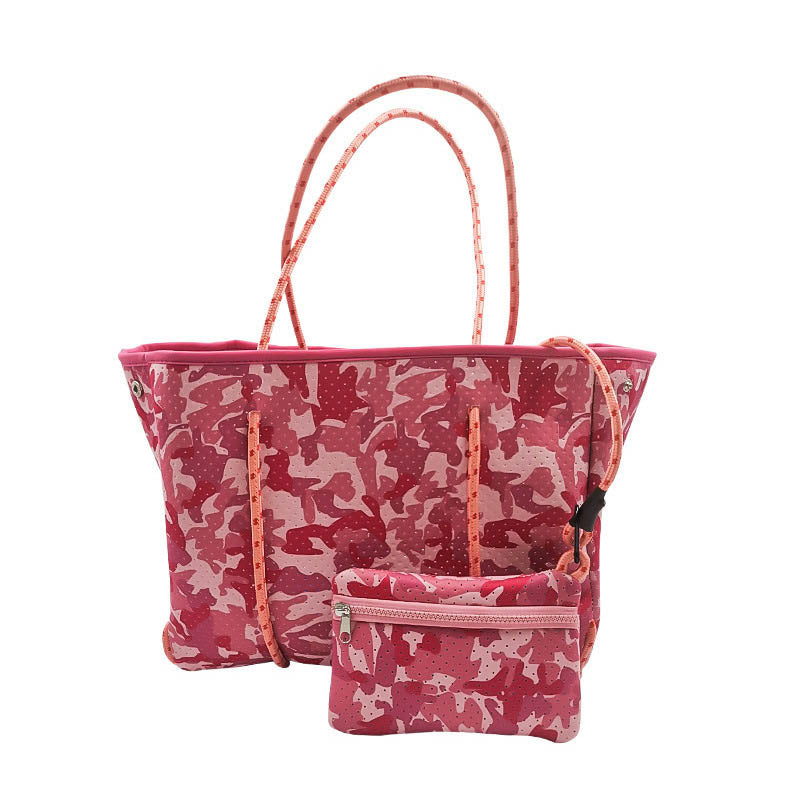 2Pcs Shoulder Bag Large Capacity Stripe Design Lightweight Handbag-Pink