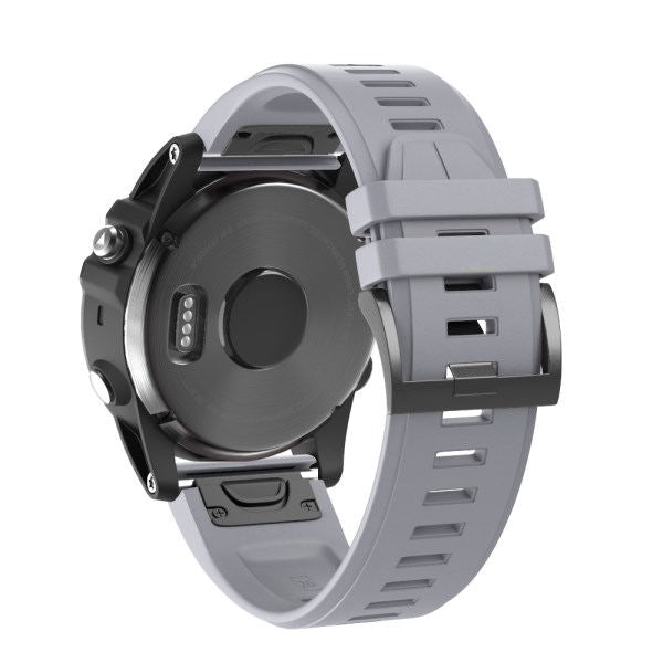 22mm 26mm Sport Silicone Watchband For Garmin Fenix  5Plus/5X Plus Easy Fit Quick Release Starp Black Steel Buckle-Gray