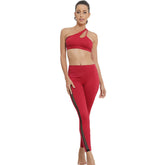 Womens Gym Workout 2 Piece Set Yoga Vest High Waisted Mesh Hip Lift Trousers-Red