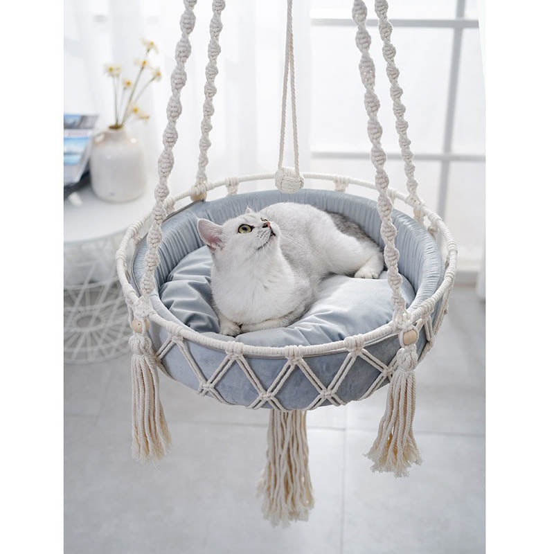 Cat Hammock Handwoven Hanging Cat Bed Tassel Design for Kittens Sleeping