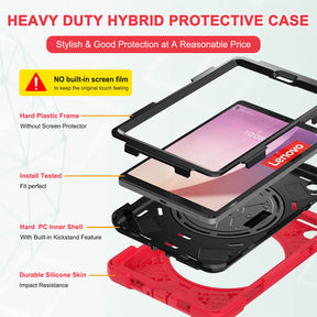 Tablet Case Heavy Duty with Swivel Stand for Lenovo Tab M8 4th Gen-Red