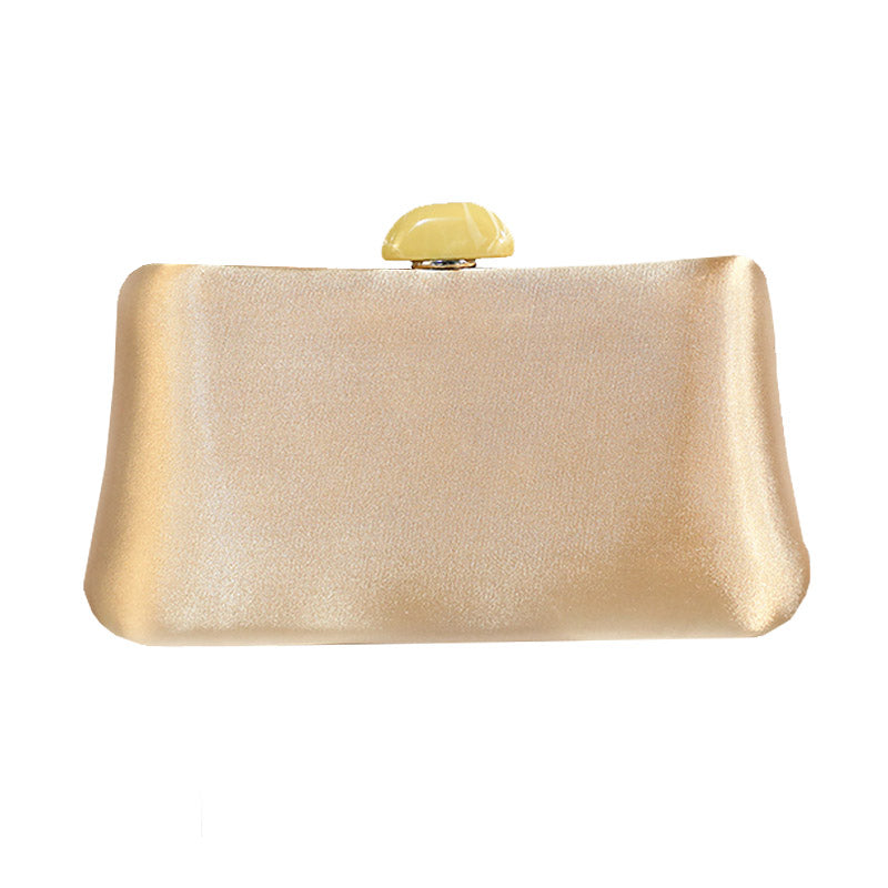 Womens Simple Solid Color Handbag Square Bag with Chain-Champagne