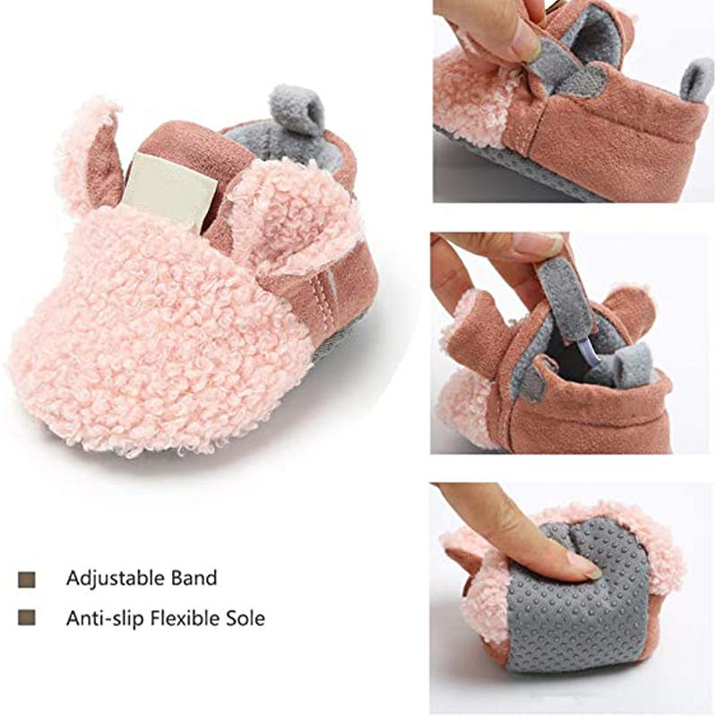 Infant Baby Boys Girls Slipper Stay On Non Slip Soft Sole 0-18 Months Cotton Plush Shoes-Pink