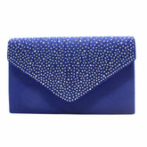 Ladies Frosted Satin Evening Clutch Rhinestones Crossbody Bag-RoyaBlue