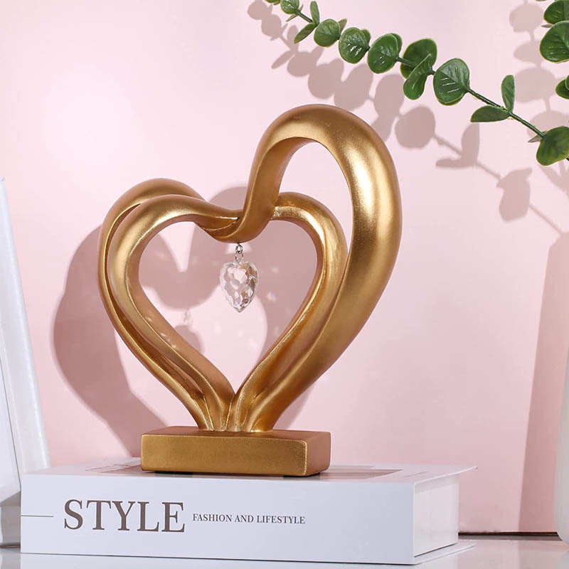 Double Heart Sculpture Home Decor Valentines Day Gift-Gold