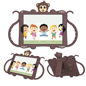 Monkey iPad Case Cartoon Kids Anti-fall Protective Cover Bulit-in Kickstand+Neck Strap With Pencil Holder For iPad 7 10.2inch 2019-Brown