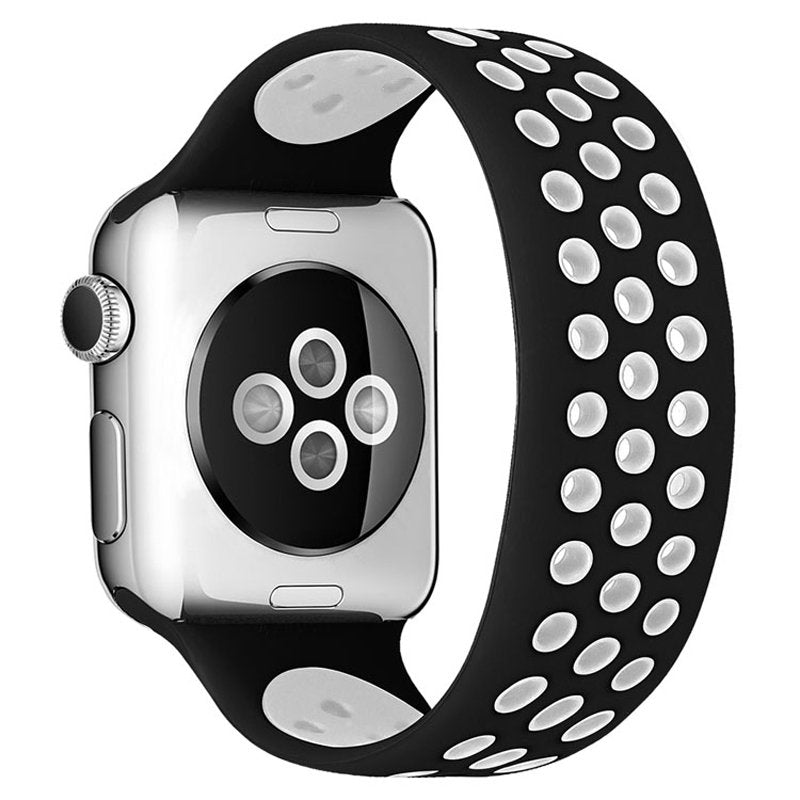 Sports Breathable Silicone Solo Loop Watchband for Apple Watch Series 6/5/4/3/2/1/SE-BlackWhite