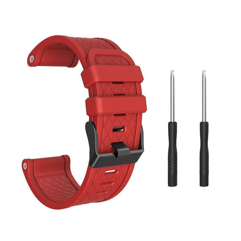 Soft Silicone Watch Strap For Garmin Fenix 2 Easy Fit 26mm Width Smart Watch Accessories Black Buckle-Red