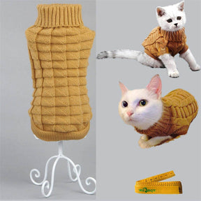 Pet Clothing Knitted Turtleneck Sweater for Dogs Cats-Brown