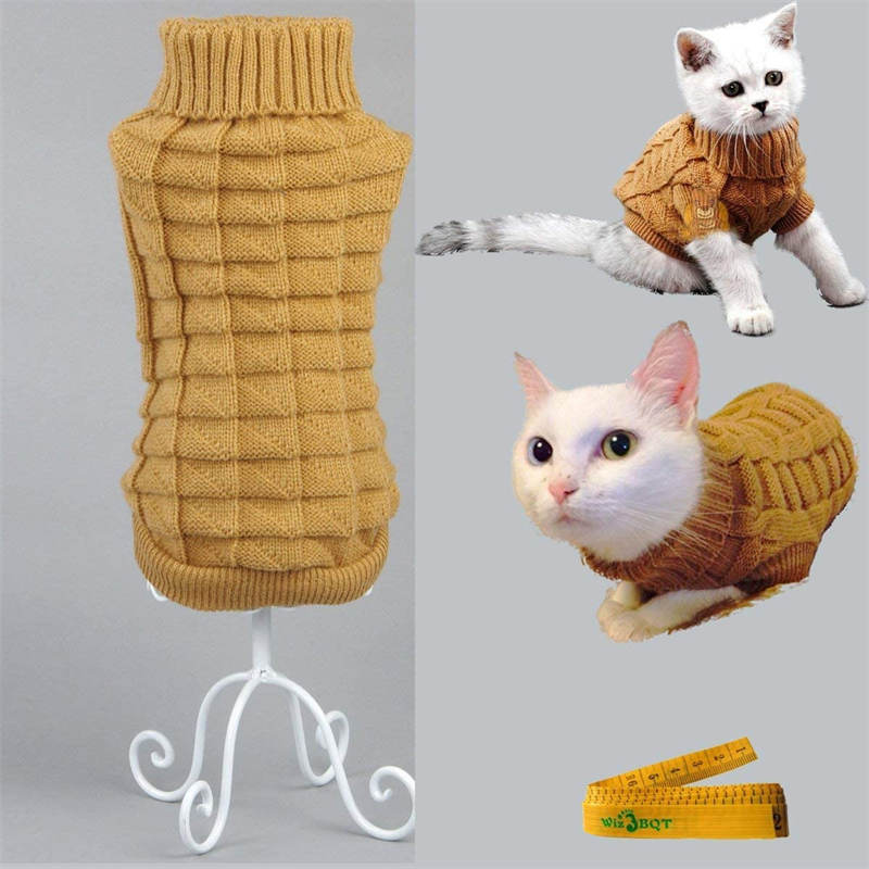 Pet Clothing Knitted Turtleneck Sweater for Dogs Cats-Brown