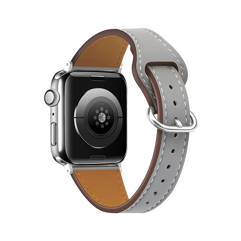 Apple Watch Strap Solid Color Leather for iWatch Series 7/SE/6/5/4/3/2/1-Grey