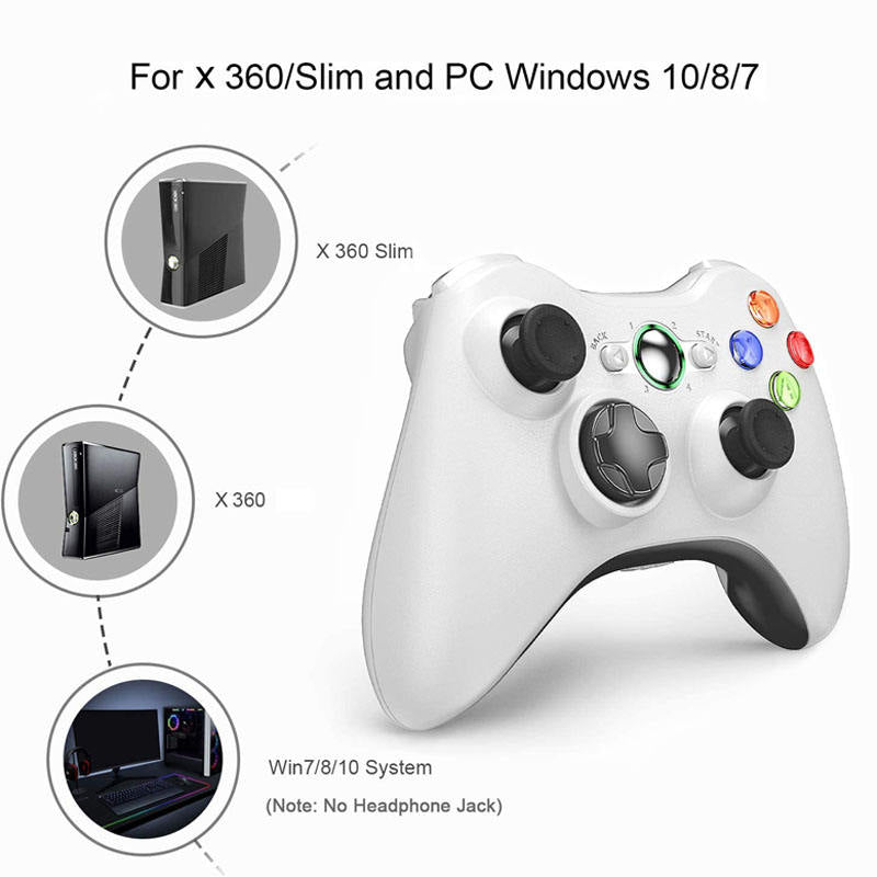 Wireless Dual Shock Controller with Receiver for Microsoft Xbox 360/Slim-White