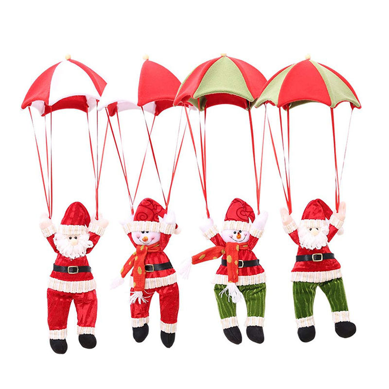 4Pcs Christmas Hanging Ornament Santa Claus Snowman Parachute for Xmas Tree Decoration