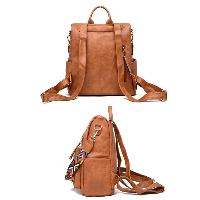 Women's Fashion Purse Backpack Multipurpose Design Backpack PU Leather Travel bag-Brown