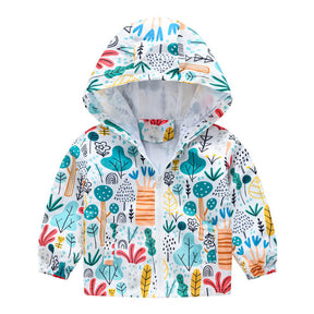 Toddler Boys Girls Cartoon Print Zip Jacket Hooded Trench Kids Casual Coats-8