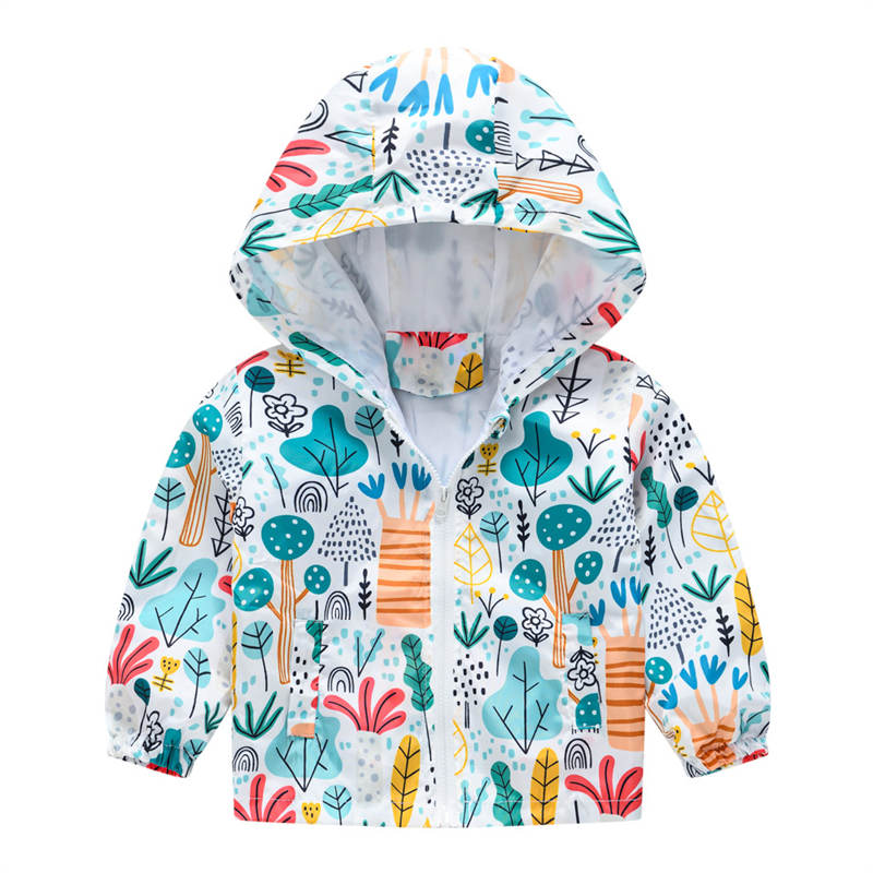 Toddler Boys Girls Cartoon Print Zip Jacket Hooded Trench Kids Casual Coats-8