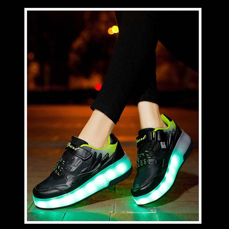Kids Roller Skates Light up Shoes with Double Wheel for Girls Boys Birthday Gift-Q7-Black