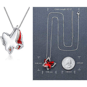 Butterfly Birthstone Crystal Pendant Necklace Gifts for Women Girls-Red