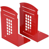 1 Pair Heavy Metal Telephone Booth Bookshelf Non Skid Sturdy Decorative Gift for Office Library-Red