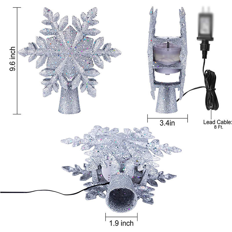 Christmas Tree Topper Lighted with Built-in Led Snowflake Projector Lights-Silver