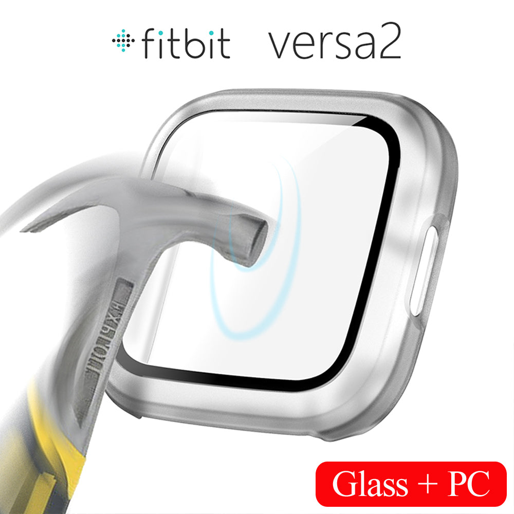 Watch Case For Fitbit Versa 2 Matt PC HD Tempered Glass Cover - Powder Sand