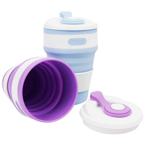 2 Pack 350ml Silicone Collapsible Travel Mug with Lid-Purple Blue