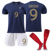 France Home Jersey 2022-23 GIROUD #9 Soccer JerseyKids Adult 3-Pieces Jersey Kits