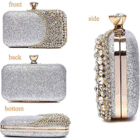 Womens Crystal Evening Clutch Bag Wedding Purse Party Bag-Silver
